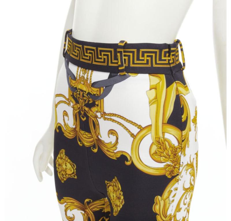 VERSACE Runway Rodeo Barocco black gold harness legging pants IT36 XXS For Sale 1