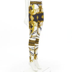 VERSACE Runway Rodeo Barocco black gold harness legging pants IT38 XS