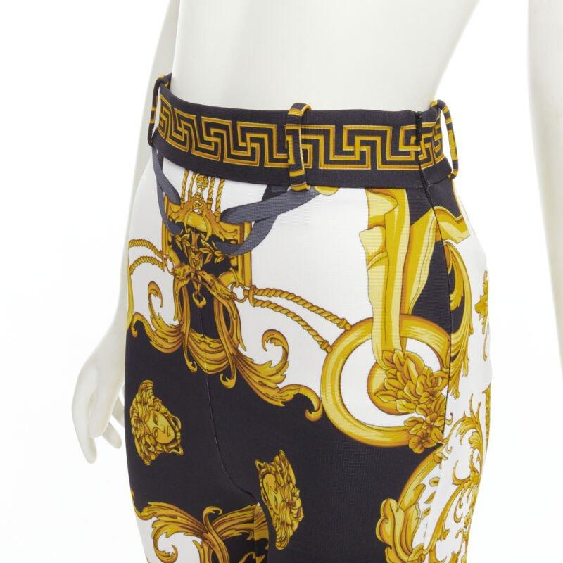 VERSACE Runway Rodeo Barocco black gold harness legging pants IT38 XS For Sale 1