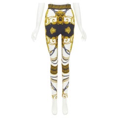 VERSACE Runway Rodeo Barocco black gold harness legging pants IT38 XS