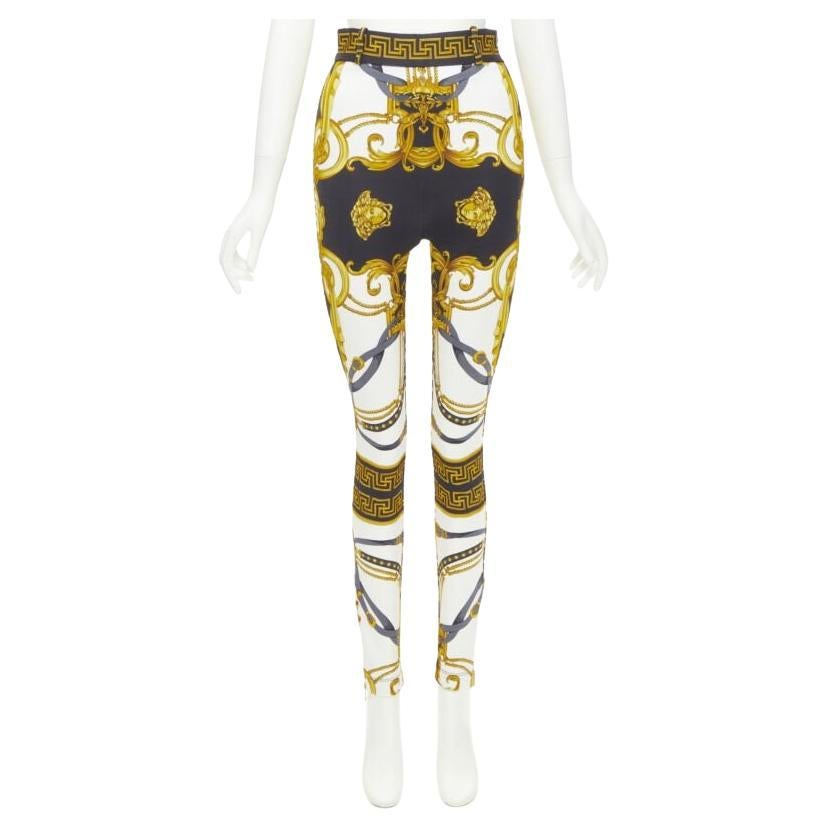 VERSACE Runway Rodeo Barocco black gold harness legging pants IT38 XS For Sale