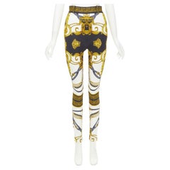 VERSACE Runway Rodeo Barocco pantalon harnais noir doré IT38 XS