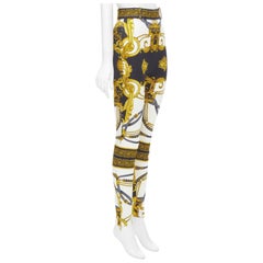 VERSACE Runway Rodeo Barocco pantalón legging elástico con arnés dorado negro IT42 M