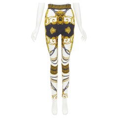 VERSACE Runway Rodeo Barocco black gold harness stretch legging pants IT44 L