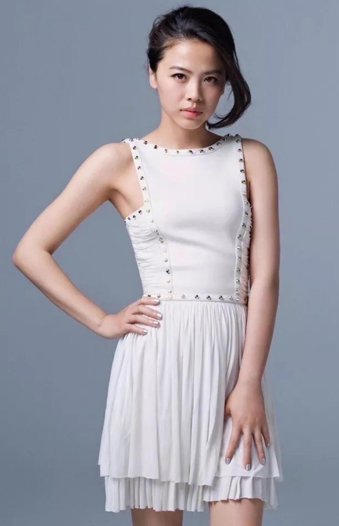 VERSACE Runway S/S 2012 Stud & Leather Embellished Off-White Mini Dress For Sale 15