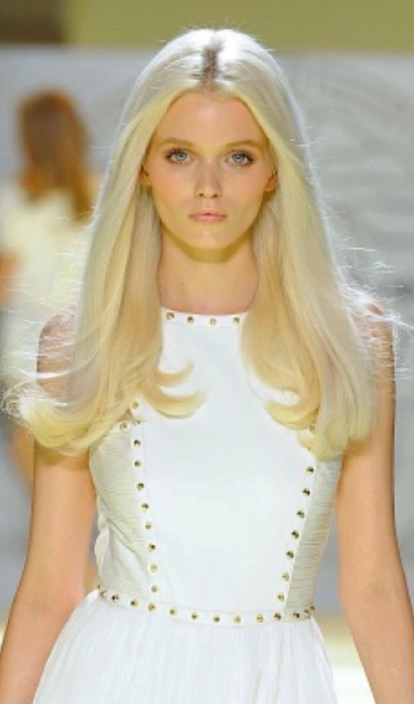 VERSACE Runway S/S 2012 Stud & Leather Embellished Off-White Mini Dress In Fair Condition In Woodland Hills, CA