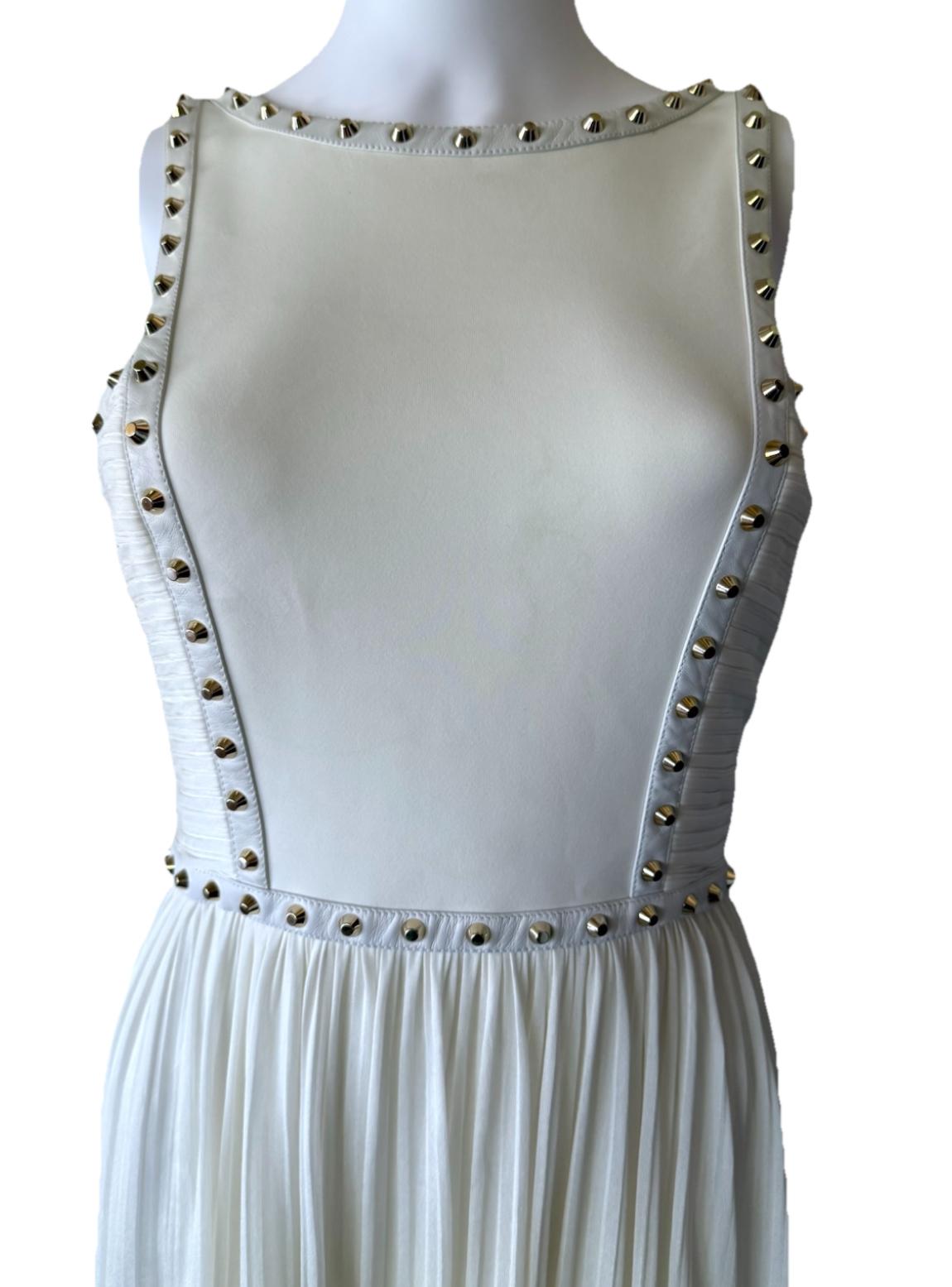 VERSACE Runway S/S 2012 Stud & Leather Embellished Off-White Mini Dress For Sale 2
