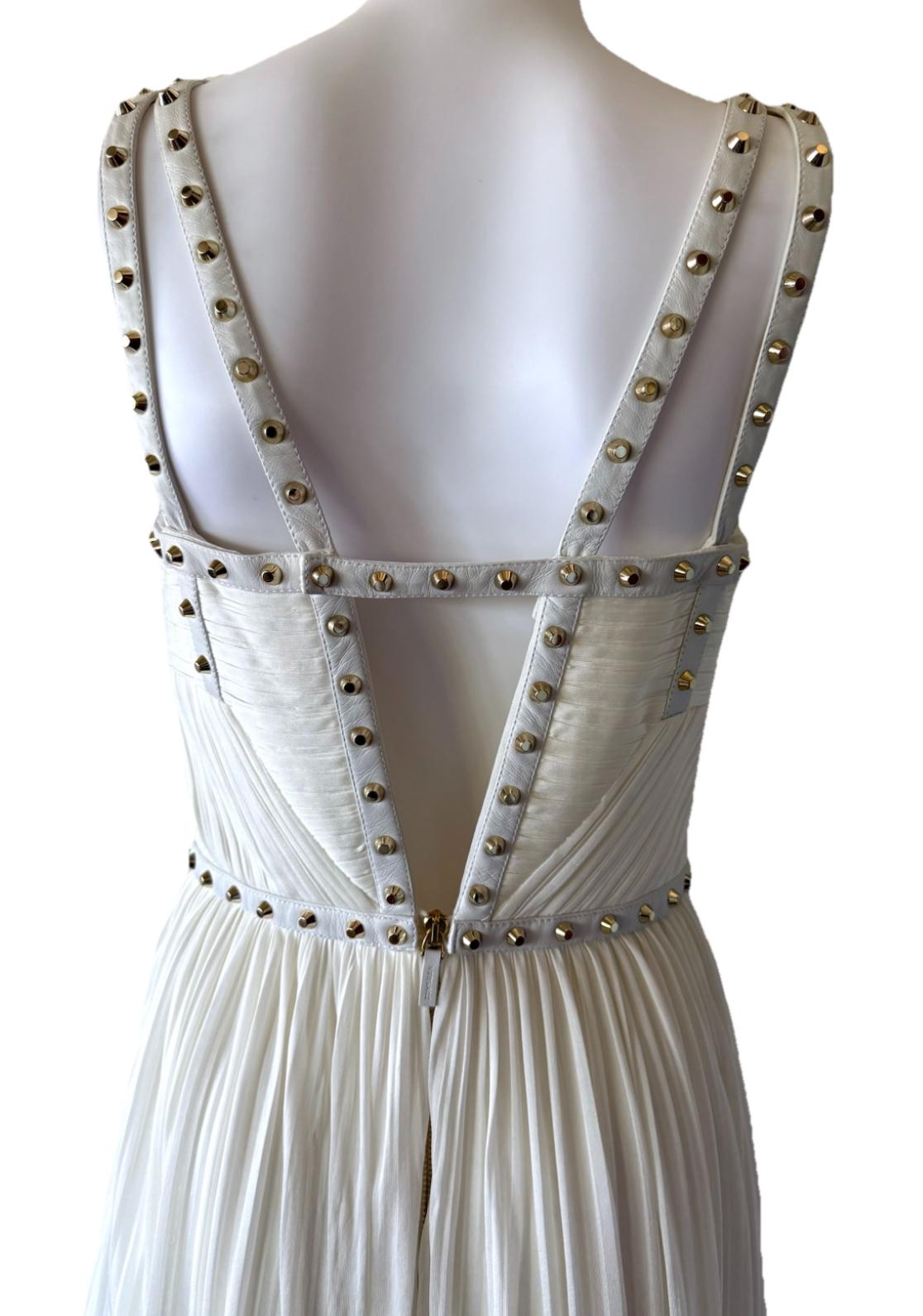 VERSACE Runway S/S 2012 Stud & Leather Embellished Off-White Mini Dress For Sale 3