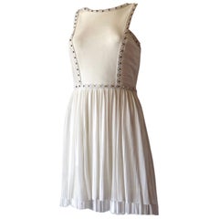VERSACE Sfilata P/E 2012 Mini Abito Off-White con borchie e pelle impreziosita