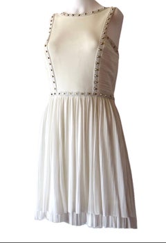 VERSACE Runway S/S 2012 Stud & Leather Embellished Off-White Mini Dress
