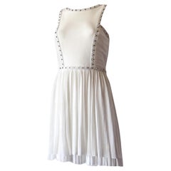 VERSACE Laufsteg F/S 2012 Off-White-Minikleid mit Nieten und Lederverzierung aus Leder
