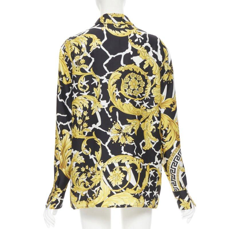VERSACE Runway Savage Barocco black gold Greca baroque silk shirt IT44 L In Excellent Condition For Sale In Hong Kong, NT