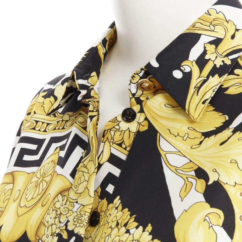 VERSACE Runway Savage Barocco black gold Greca baroque silk shirt IT44 L For Sale 1