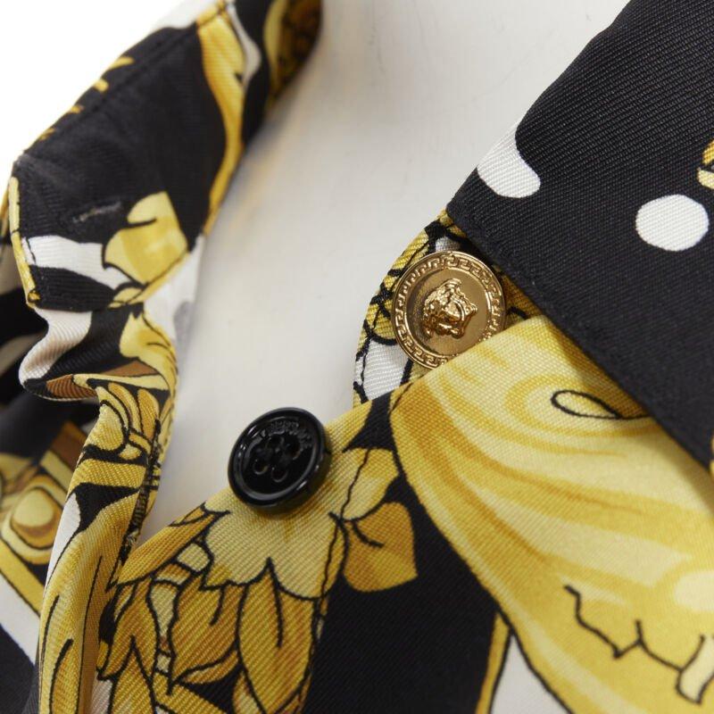 VERSACE Runway Savage Barocco black gold Greca baroque silk shirt IT44 L For Sale 2