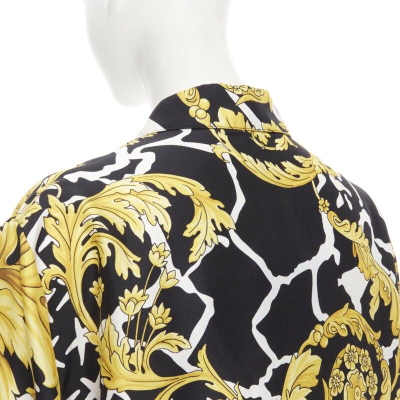 VERSACE Runway Savage Barocco black gold Greca baroque silk shirt IT44 L For Sale 3