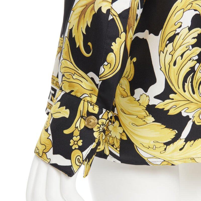 VERSACE Runway Savage Barocco black gold Greca baroque silk shirt IT44 L For Sale 4