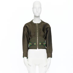 VERSACE Runway SS17 polyester silk Medusa buckle belt waist cropped bomber IT38