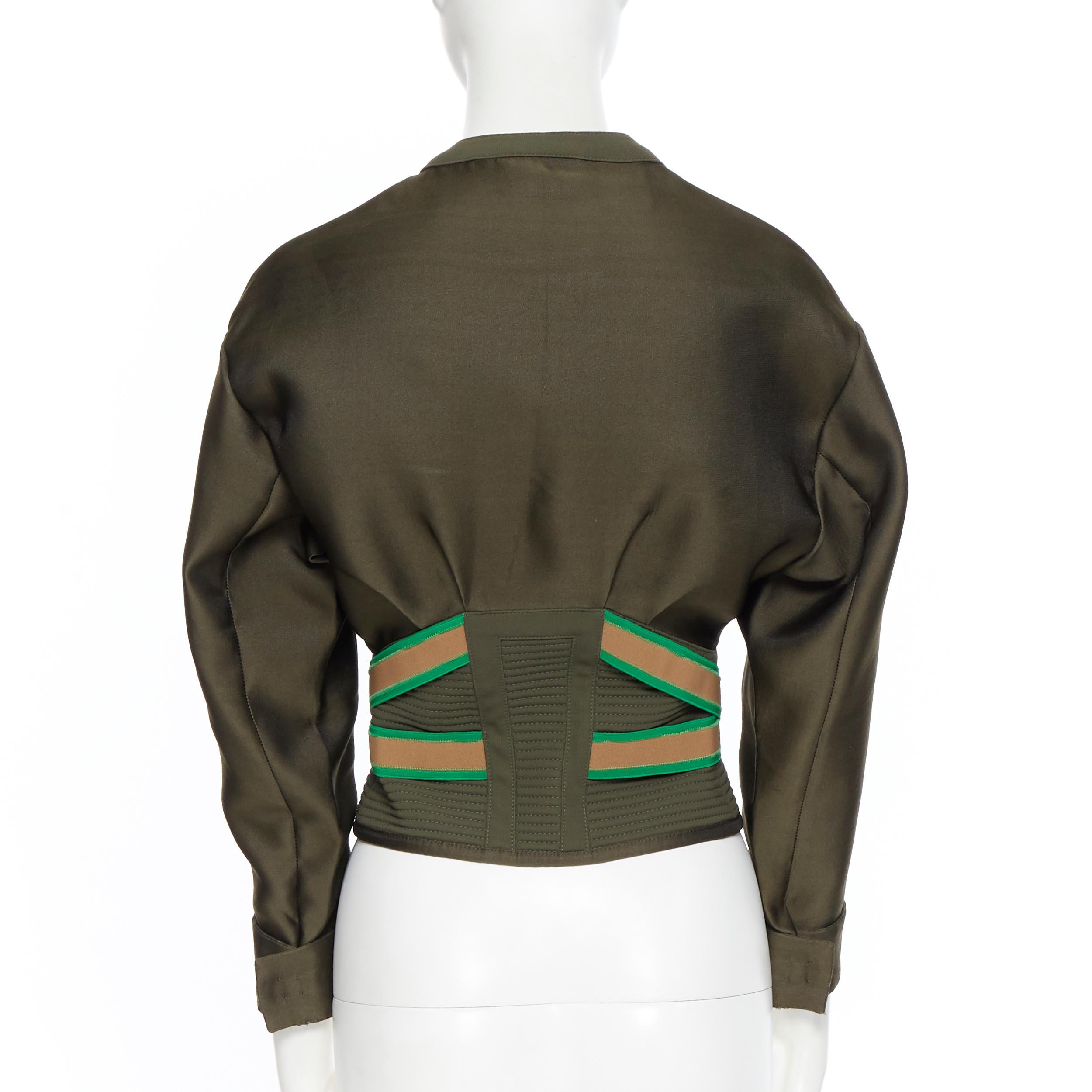 Black VERSACE Runway SS17 polyester silk Medusa buckle belt waist cropped bomber IT38