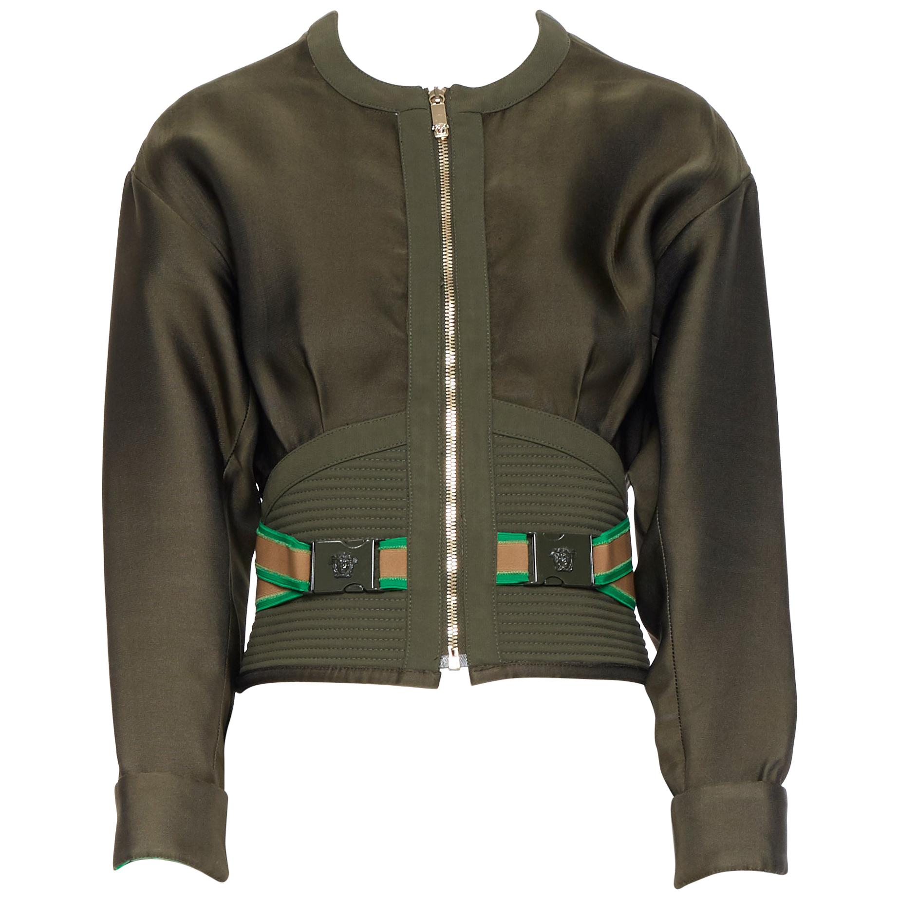 VERSACE Runway SS17 polyester silk Medusa buckle belt waist cropped bomber IT38