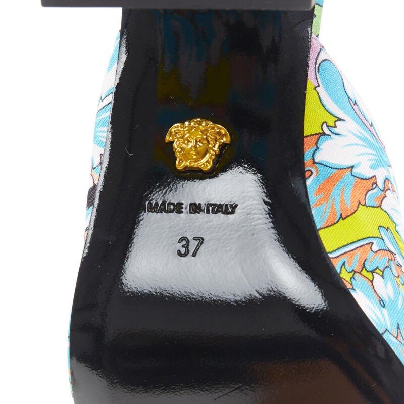 VERSACE Runway Technicolor Baroque open round toe block heel sandals EU37 For Sale 6