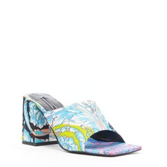 VERSACE Runway Technicolor Baroque open round toe block heel sandals EU37
