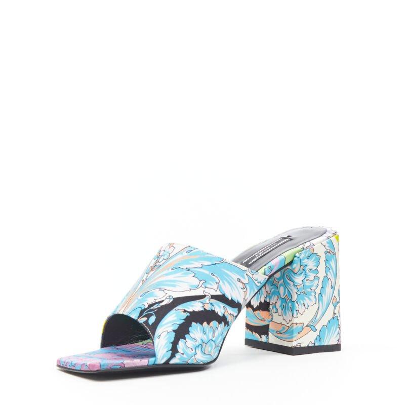 VERSACE Runway Technicolor Baroque open round toe block heel sandals EU37 In New Condition For Sale In Hong Kong, NT