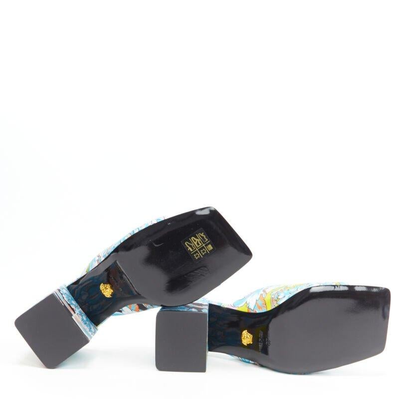 VERSACE Runway Technicolor Baroque open round toe block heel sandals EU37 For Sale 1
