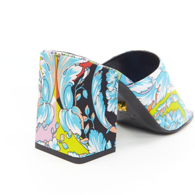 VERSACE Runway Technicolor Baroque open round toe block heel sandals EU37 For Sale 2