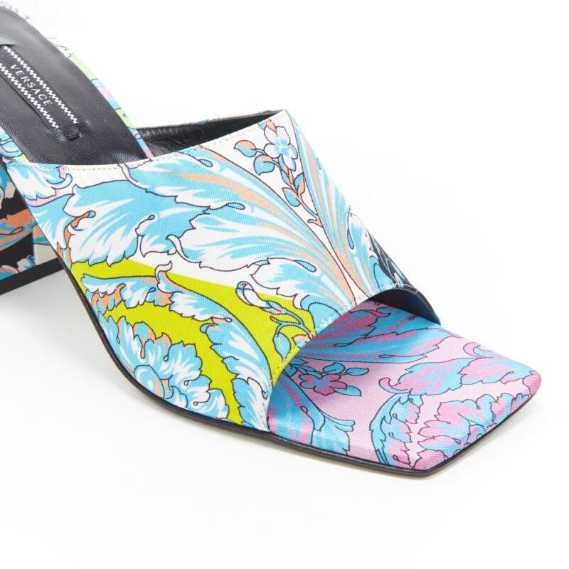 VERSACE Runway Technicolor Baroque open round toe block heel sandals EU37 For Sale 4