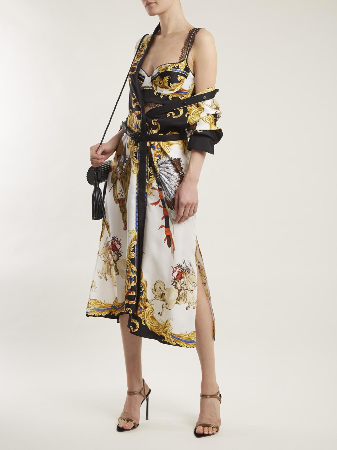 Versace Runway Tribute Collection Native American Long Sleeve Silk Dress Size 38 In New Condition In Paradise Island, BS