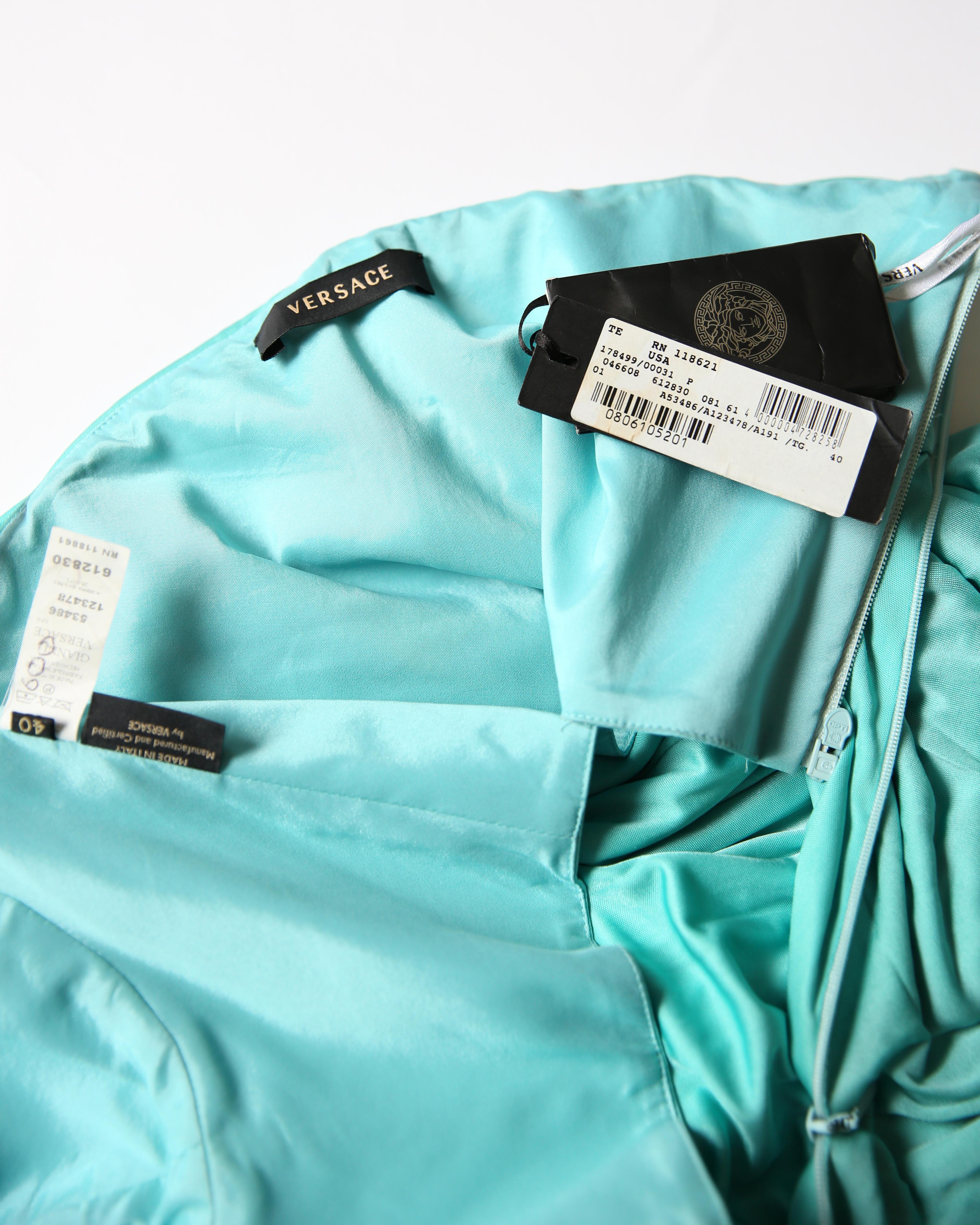 Robe longue bustier corset sans bretelles et à franges turquoise Versace S/S 08 en vente 14