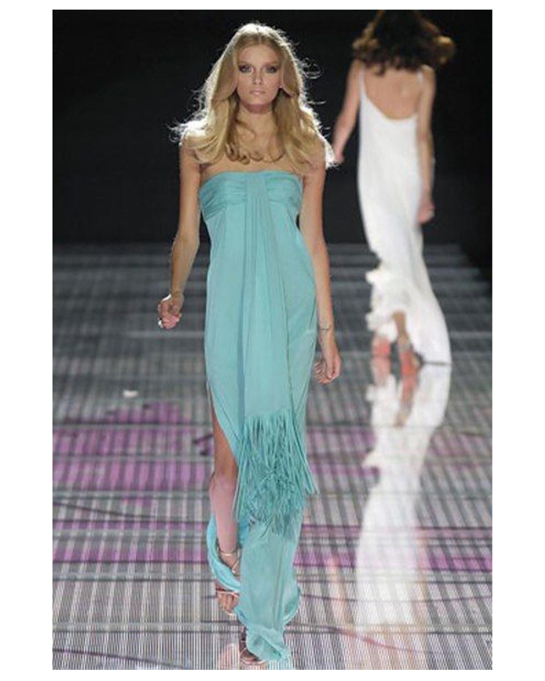 Versace S/S 08 turquoise strapless tassel fringe corset bustier midi maxi dress For Sale 12