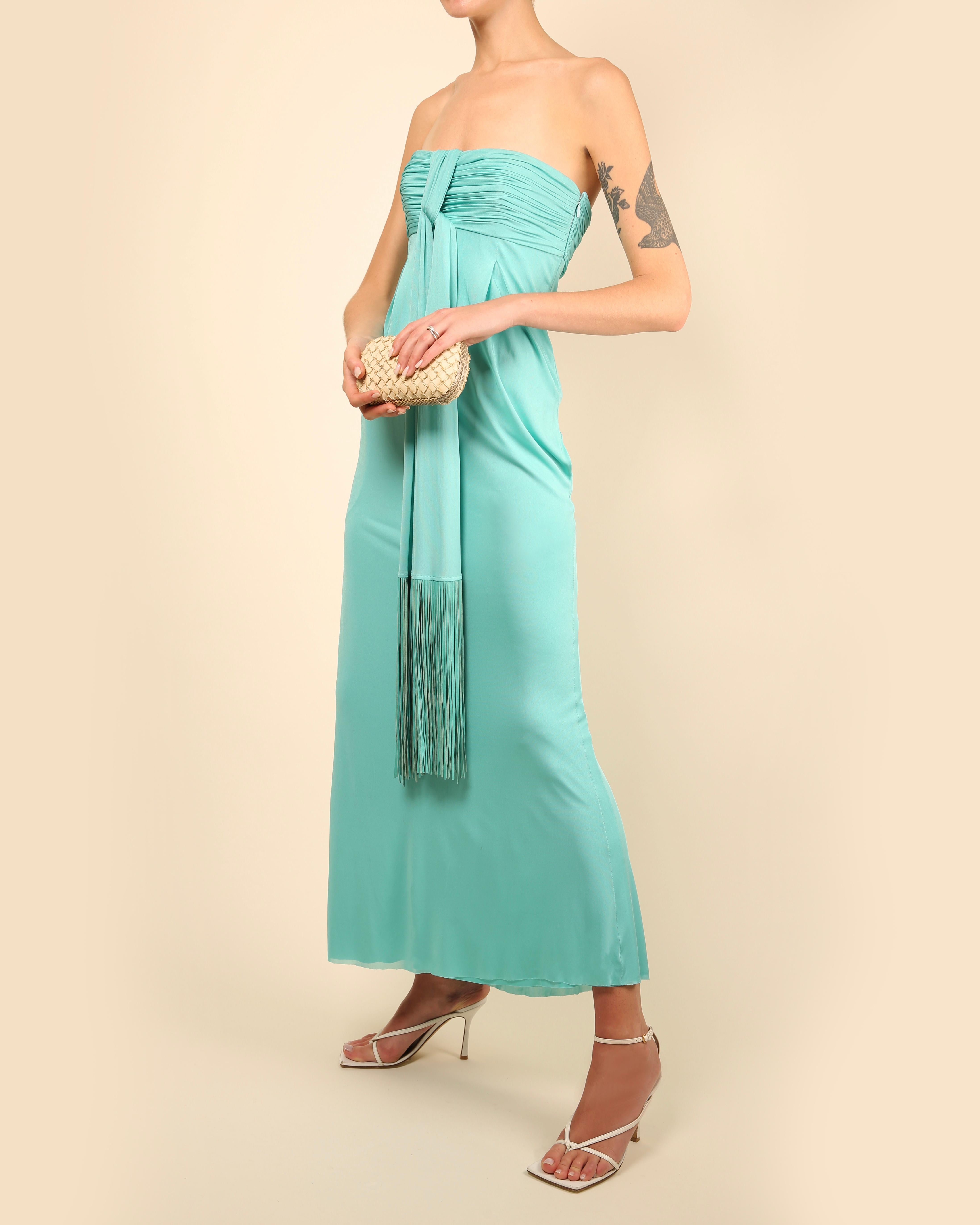 Versace S/S 08 turquoise strapless tassel fringe corset bustier midi maxi dress In Fair Condition For Sale In Paris, FR