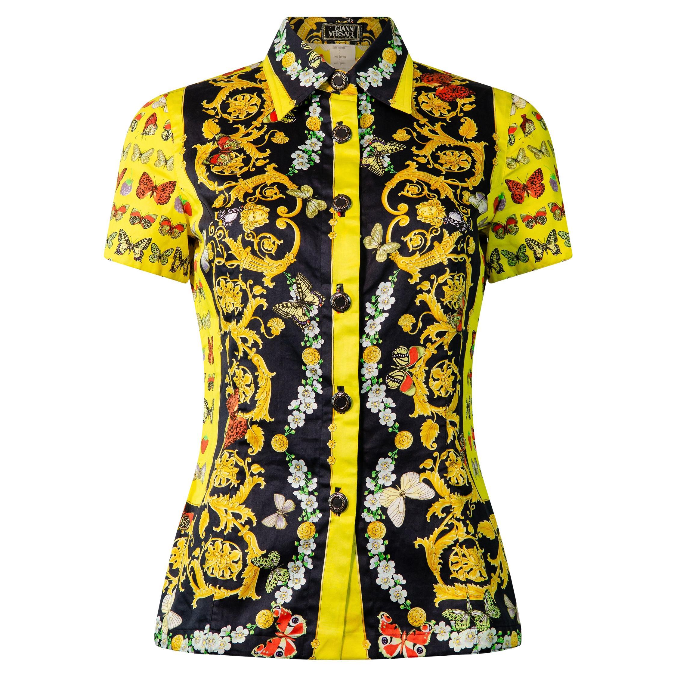 VERSACE S/S 1995 Vintage Iconic Butterfly Print Shirt For Sale