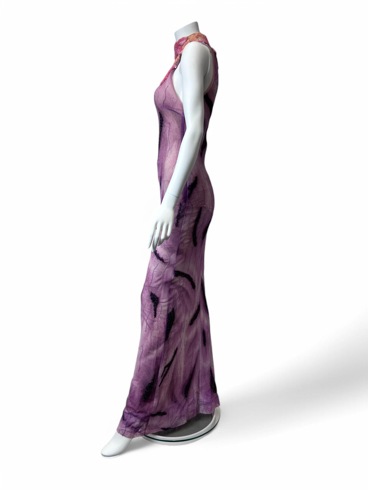 Gray Versace S/S 1999 Runway Finale Orchid Gown Size 38 NWT For Sale