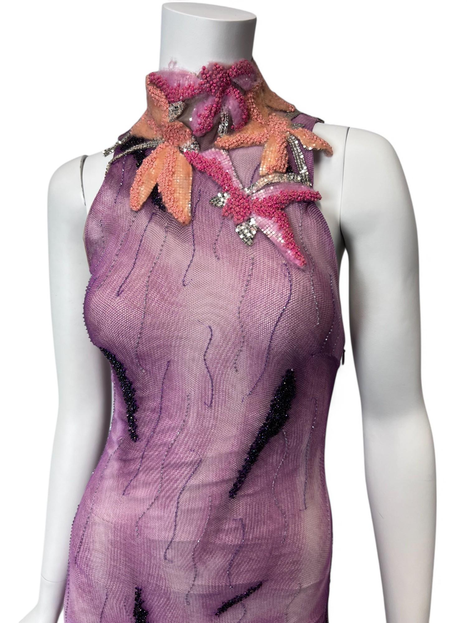 Women's Versace S/S 1999 Runway Finale Orchid Gown Size 38 NWT For Sale