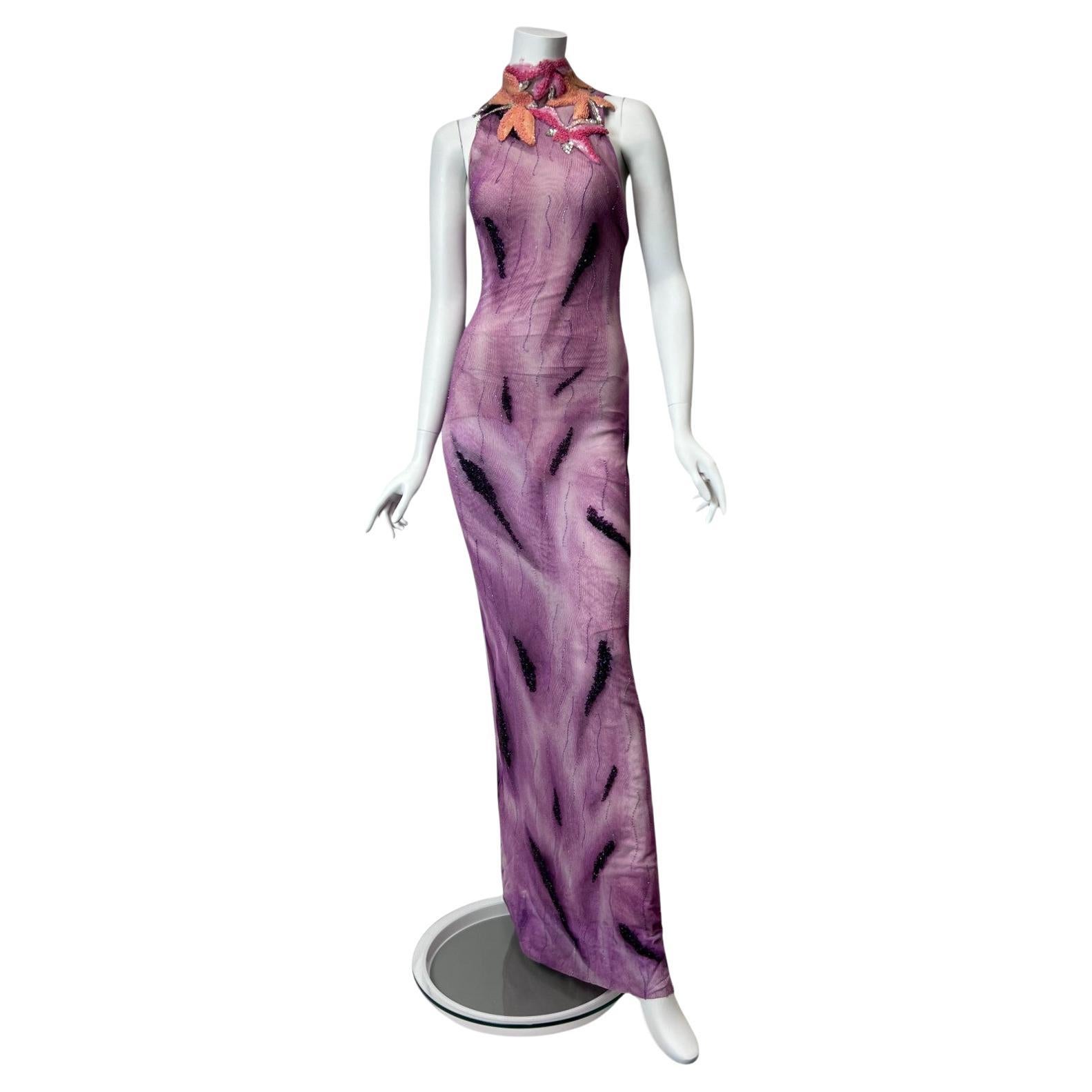 Versace S/S 1999 Runway Finale Orchid Gown Size 38 NWT For Sale