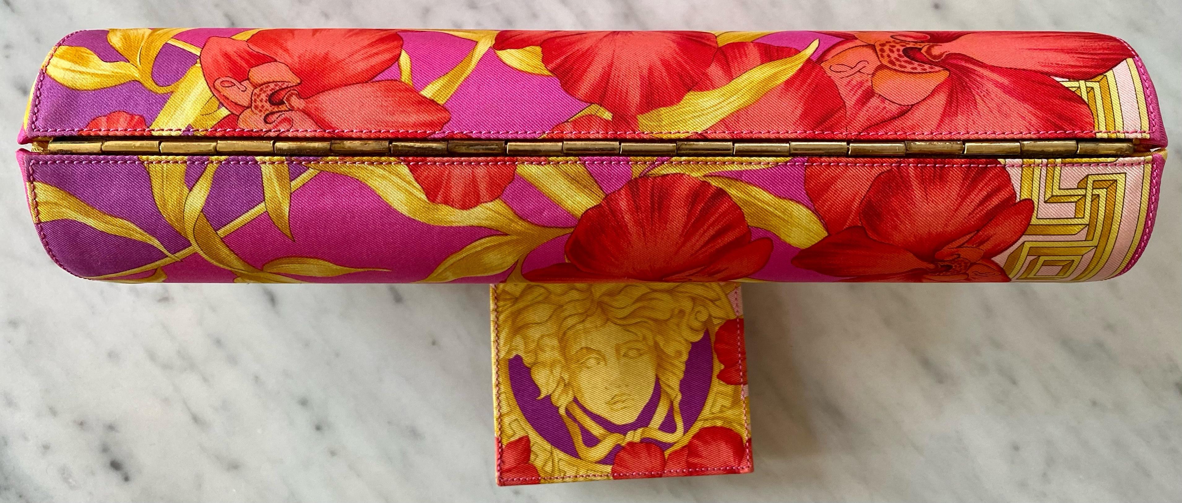 Gianni Versace Pink Jungle Print Convertible Evening Bag & Clutch For Sale 1