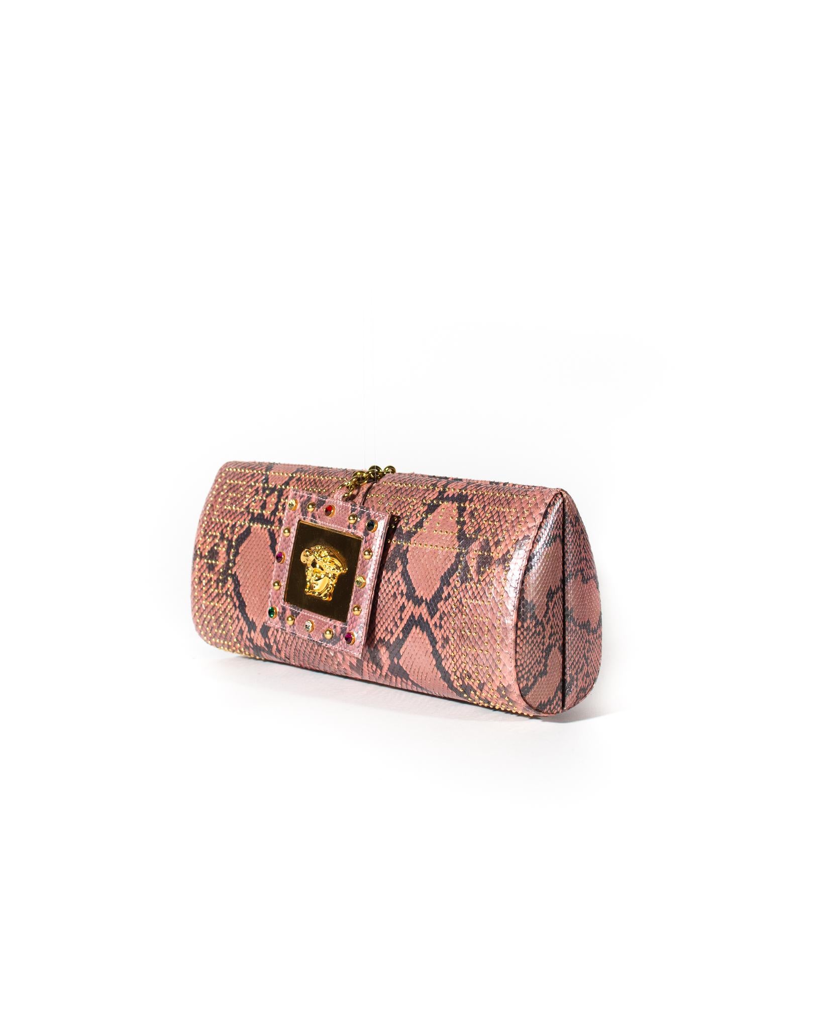 Women's S/S 2000 Gianni Versace by Donatella Genuine Python Pink Convertible Clutch Bag For Sale