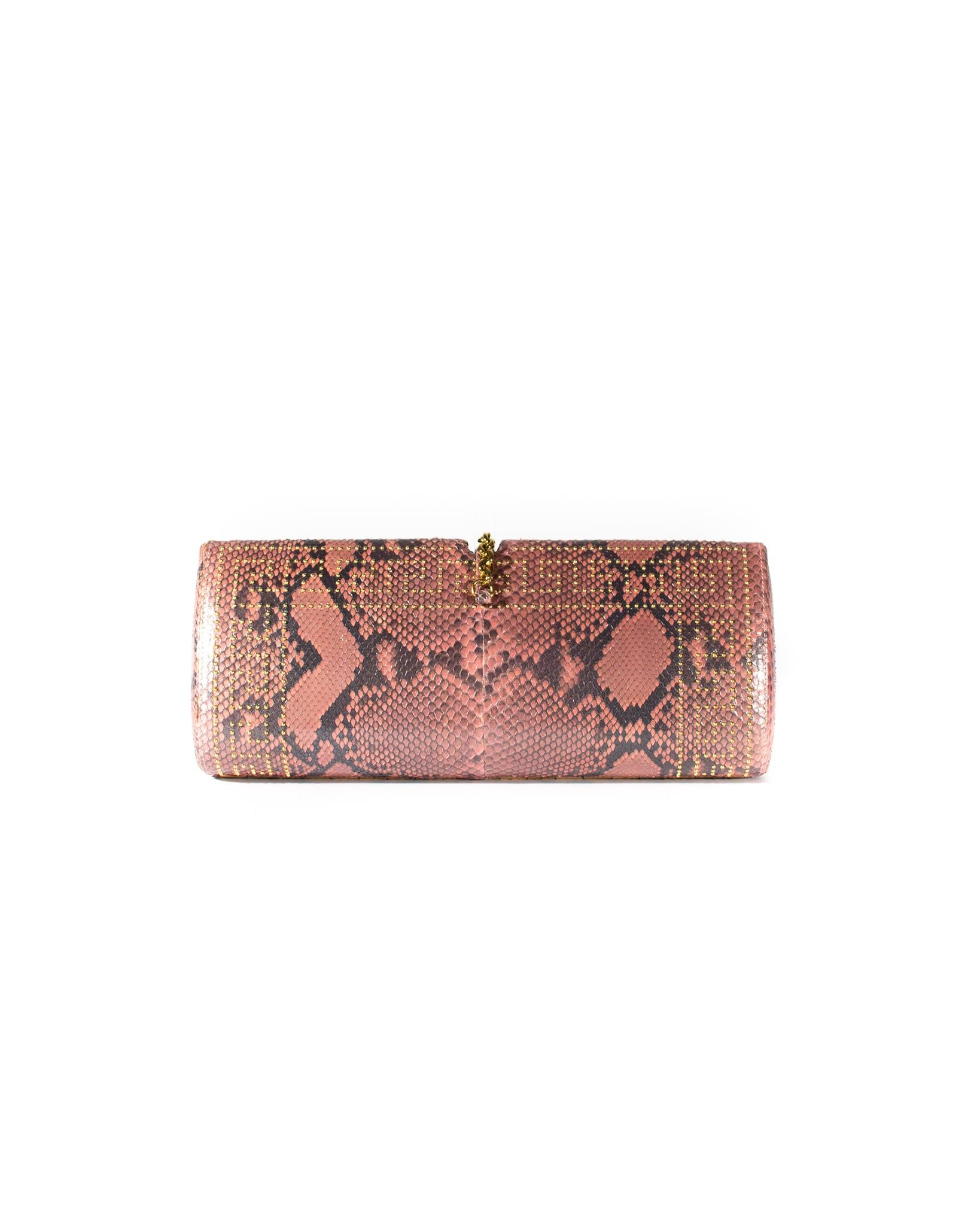 S/S 2000 Gianni Versace Python Pink Convertible Evening Bag & Clutch Donatella For Sale 1