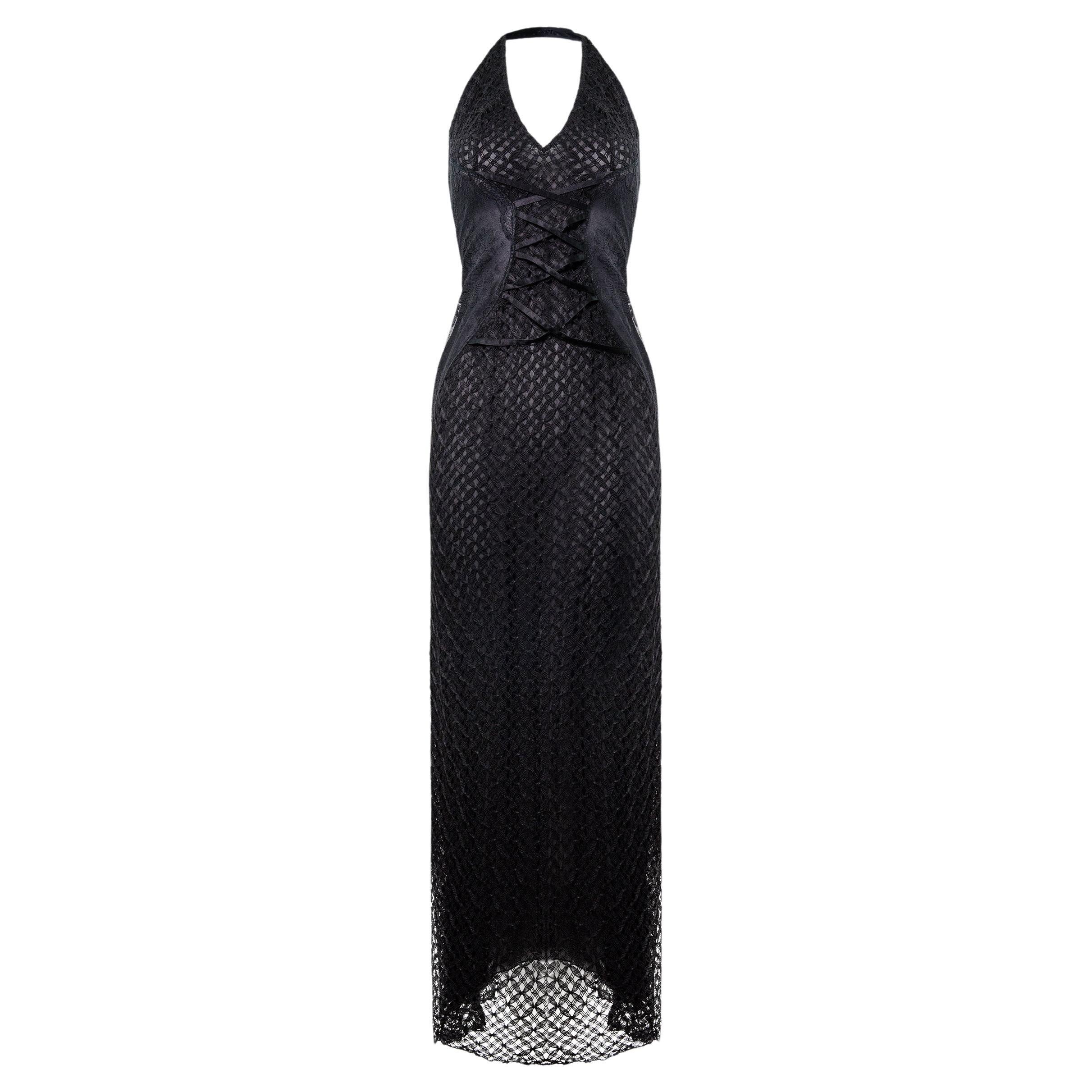 VERSACE S/S 2002 Vintage Sheer Lace Knit Gown  For Sale