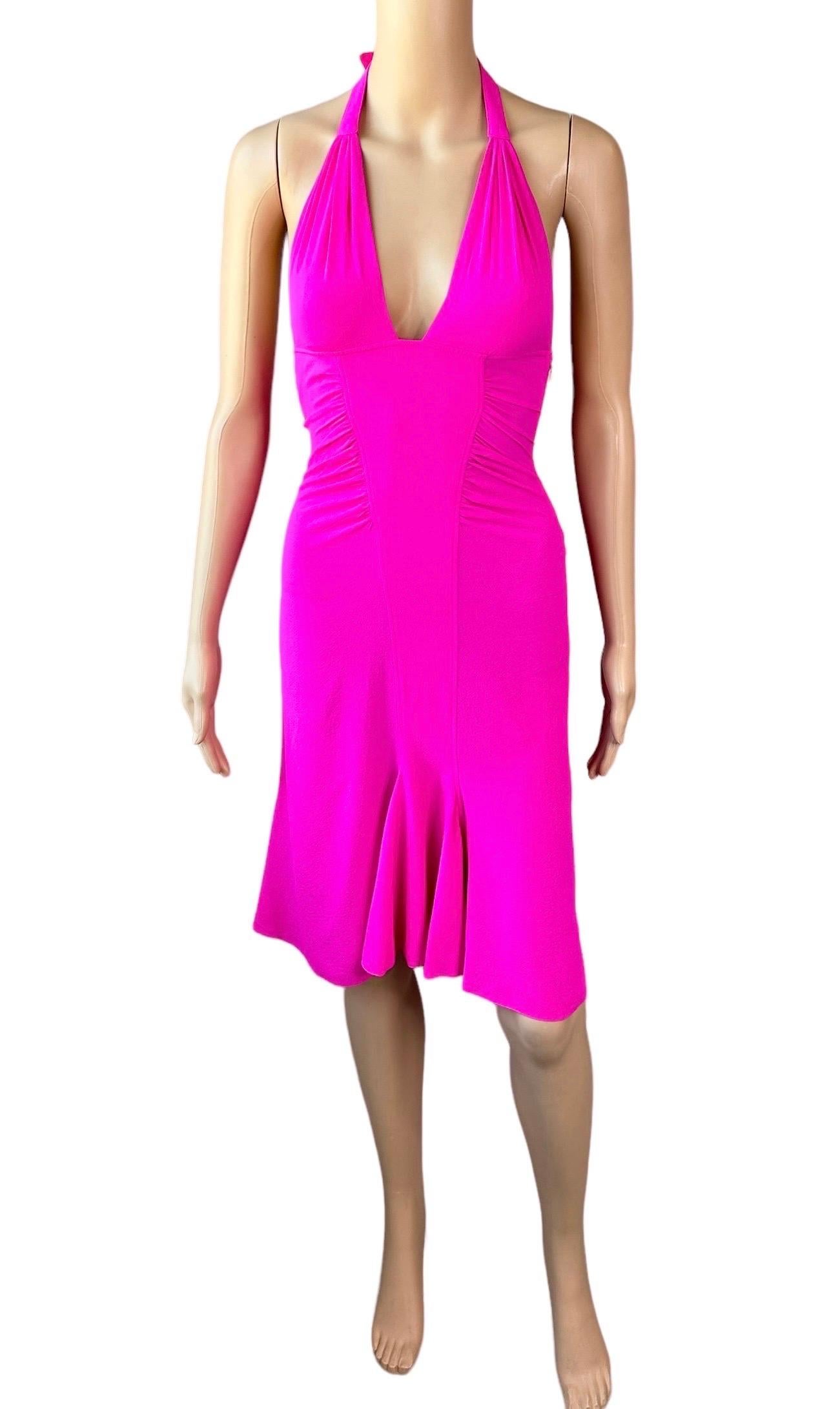 Versace S/S 2004 Plunging Neckline Buckled Backless Midi Dress IT 38


