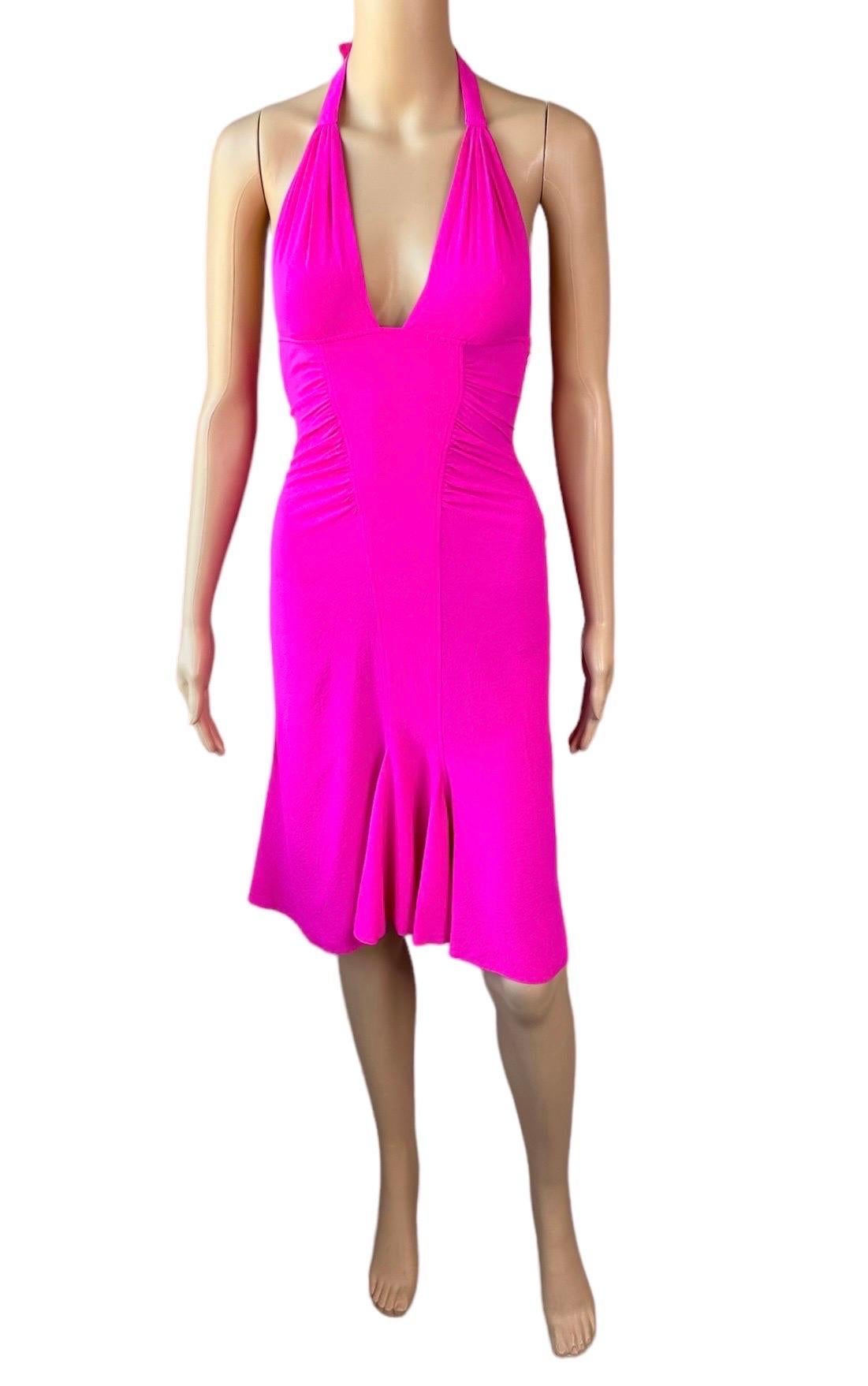 Versace S/S 2004 Plunging Neckline Buckled Backless Midi Dress In Good Condition In Naples, FL