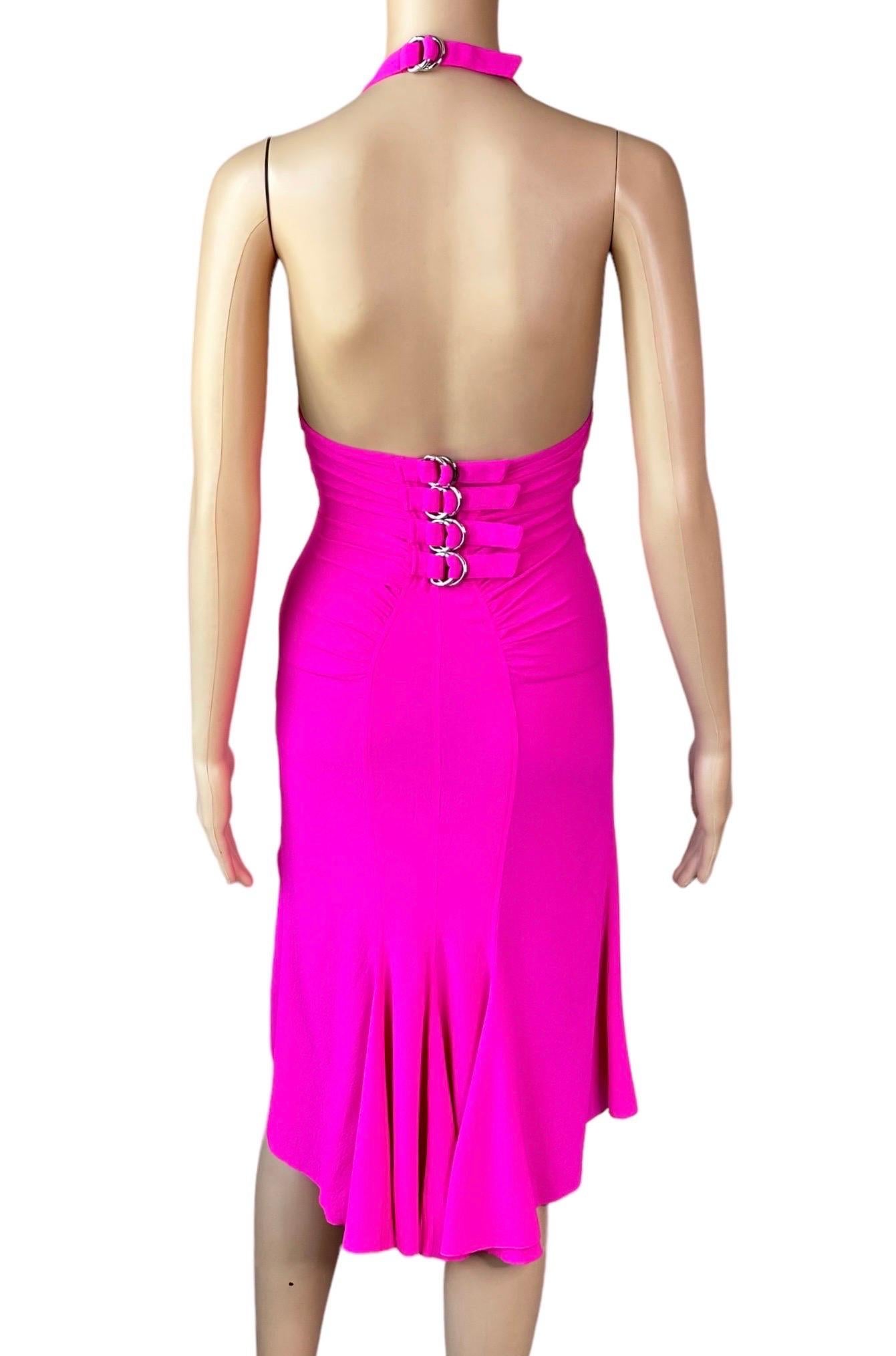 Women's Versace S/S 2004 Plunging Neckline Buckled Backless Midi Dress