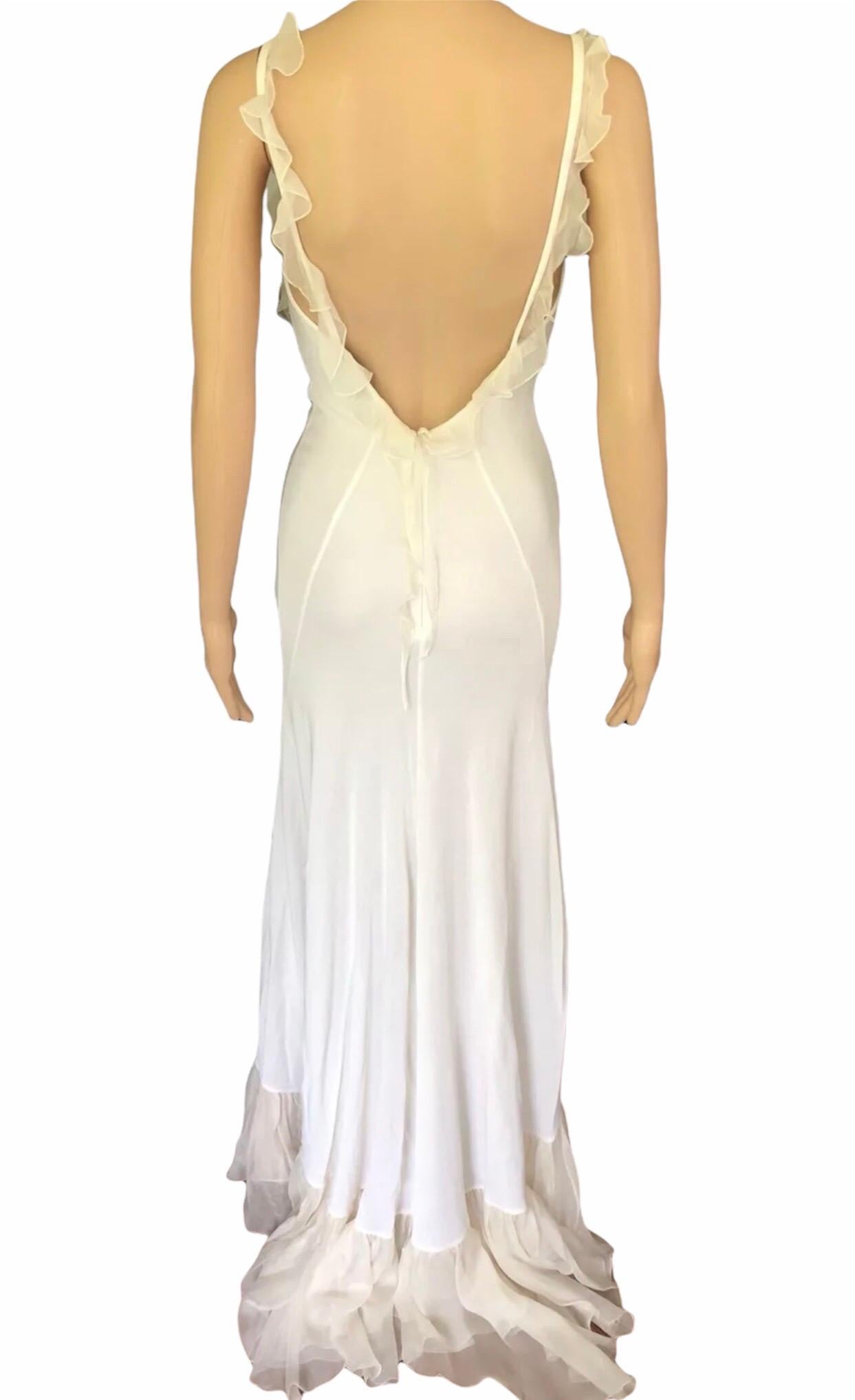 Versace S/S 2004 Tief ausgeschnittenes:: offenes:: gerafftes elfenbeinfarbenes Maxi-Abendkleid im Zustand „Gut“ in Naples, FL