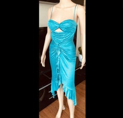 Versace S/S 2004 Runway Runway Cutout Ruffles Dress Turquoise