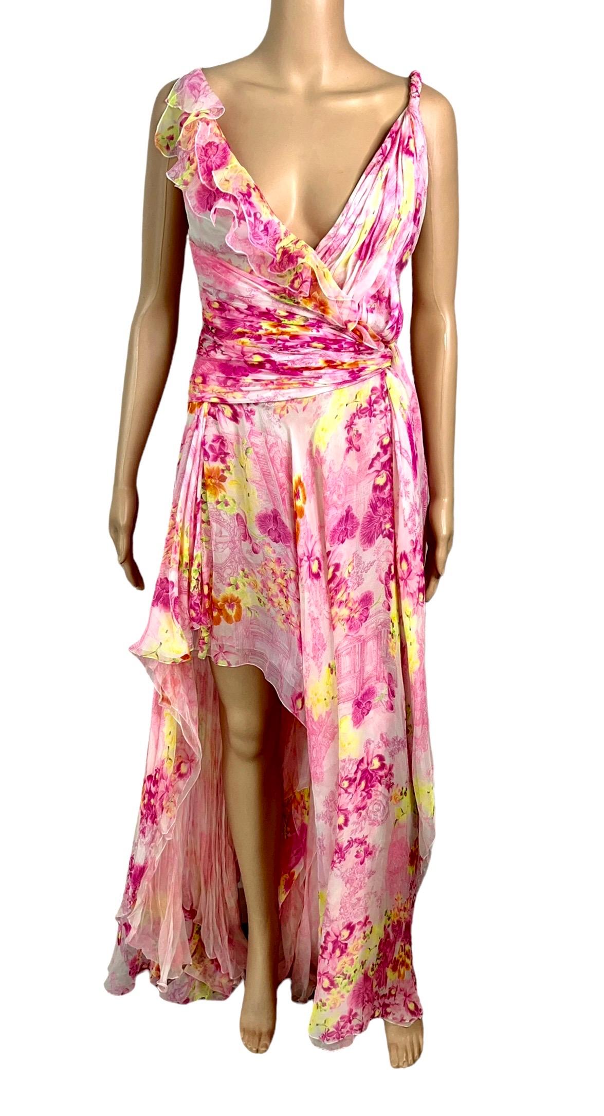 Versace S/S 2004 Runway Floral Plunged Neckline Open Back Evening Dress Gown 5