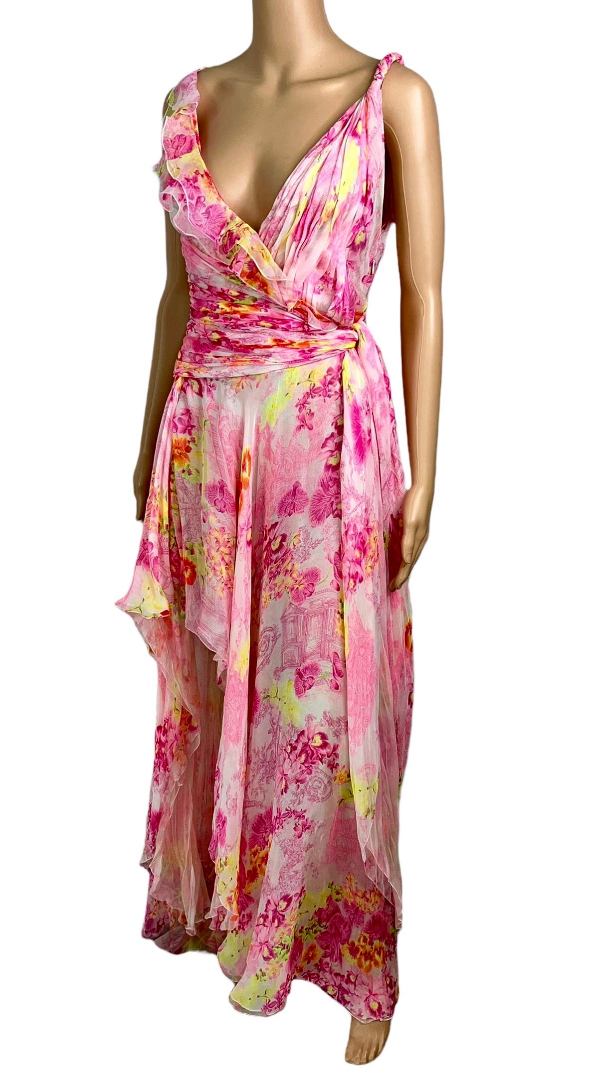 Versace S/S 2004 Runway Floral Plunged Neckline Open Back Evening Dress Gown 2