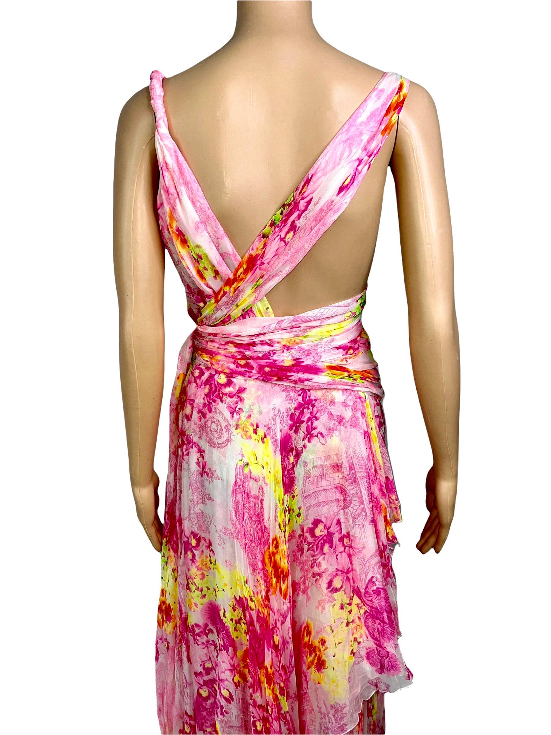 Versace S/S 2004 Runway Floral Plunged Neckline Open Back Evening Dress Gown 4