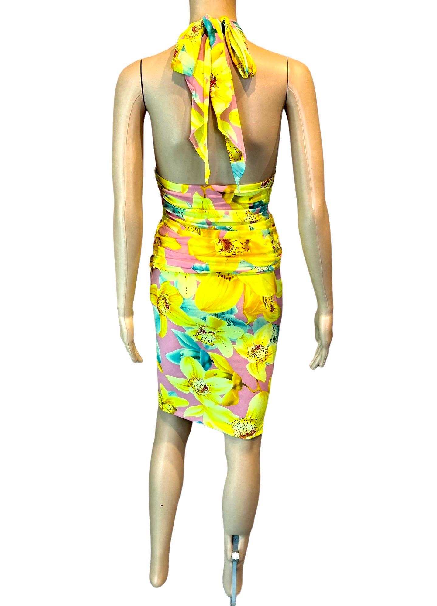 Versace S/S 2004 Runway Floral Print Plunging Top & Skirt Suit 2 Piece Set 3